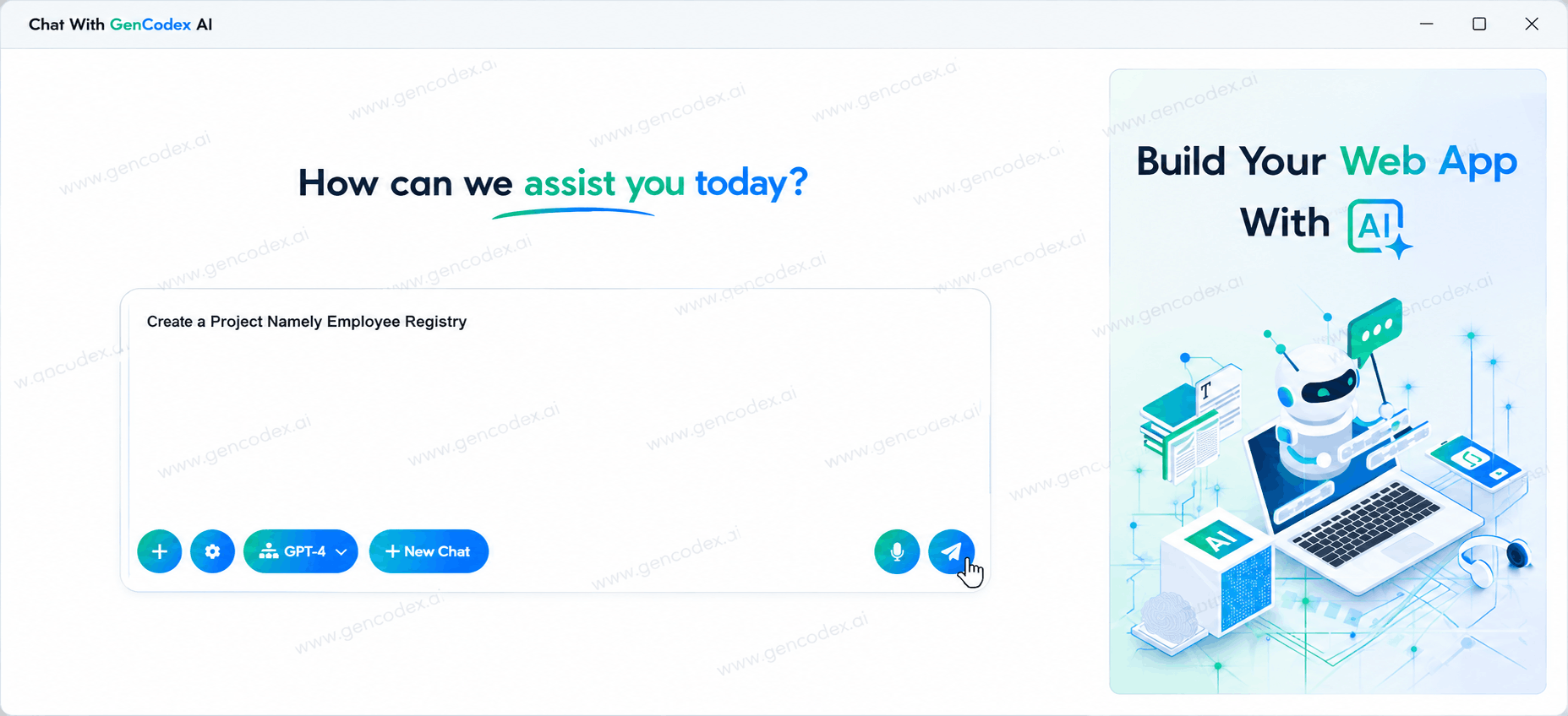 Enter Your Project Prompt in GenCodex Software